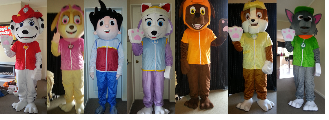 CHASE ROCKY SKYE AND MARSHALL PAW PATROL mascot costume hire – Rent A Mascot